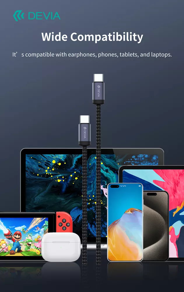 Devia - 3m (60W) Mesh Armour USB-C to USB-C Cable - Black