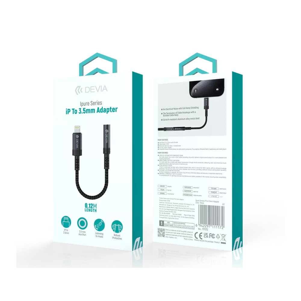 Devia - Non-MFI Lightning to 3.5mm Headphone Adapter - Black