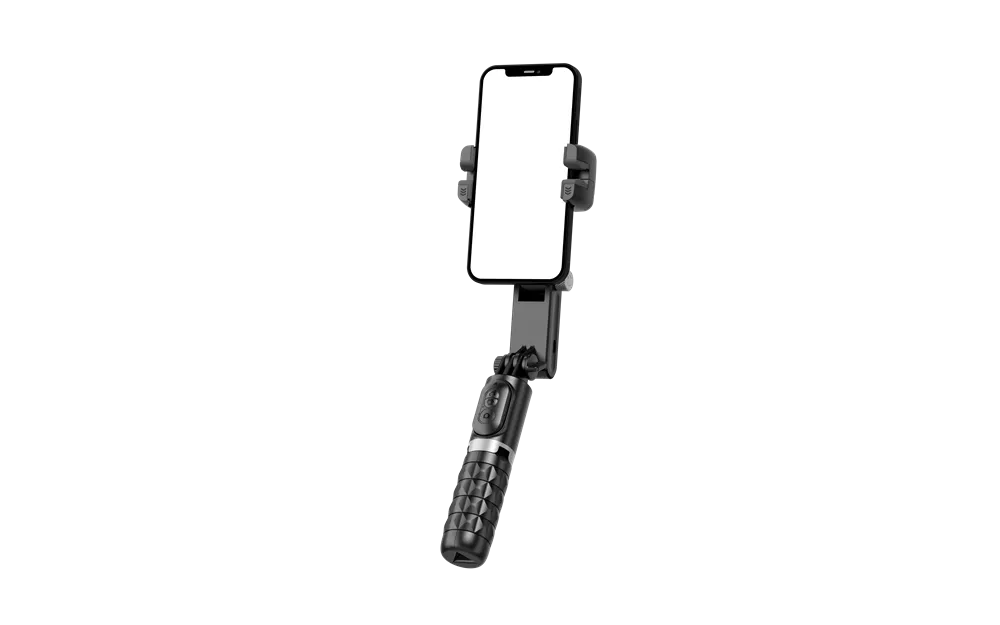 Devia - Handheld Gimbal Stabiliser Bluetooth Selfie Stick, Tripod, Light Bar & Remote Control - Black