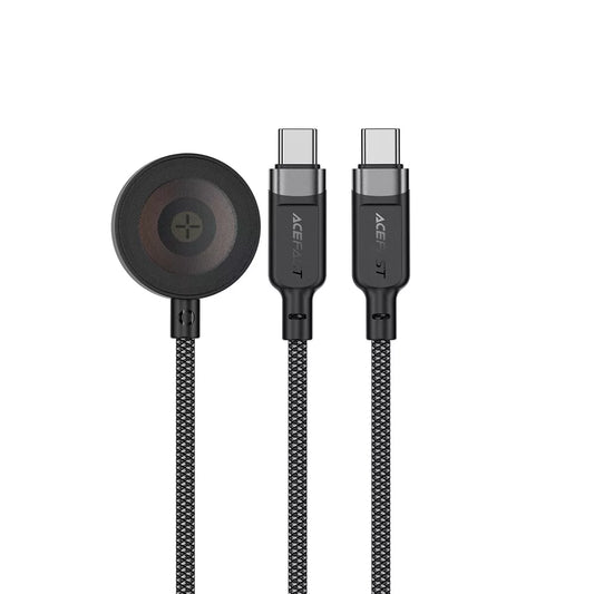Acefast - 3 in 1 Cable - 1.2m (100W) USB-C to 2 x USB-C & Apple Watch Braided Aluminium Alloy Cable - Black