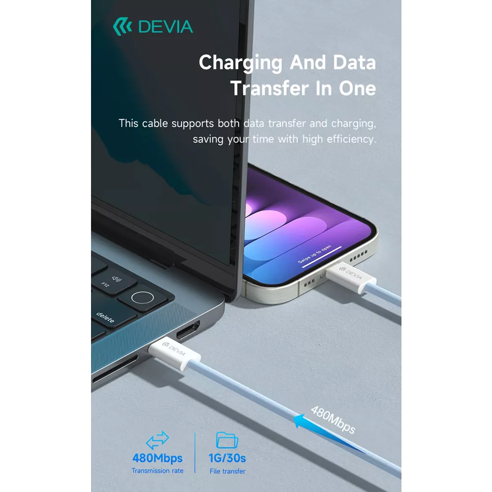 Devia - 1m (60W) Woven Braided Power Delivery - USB-C to USB-C Cable