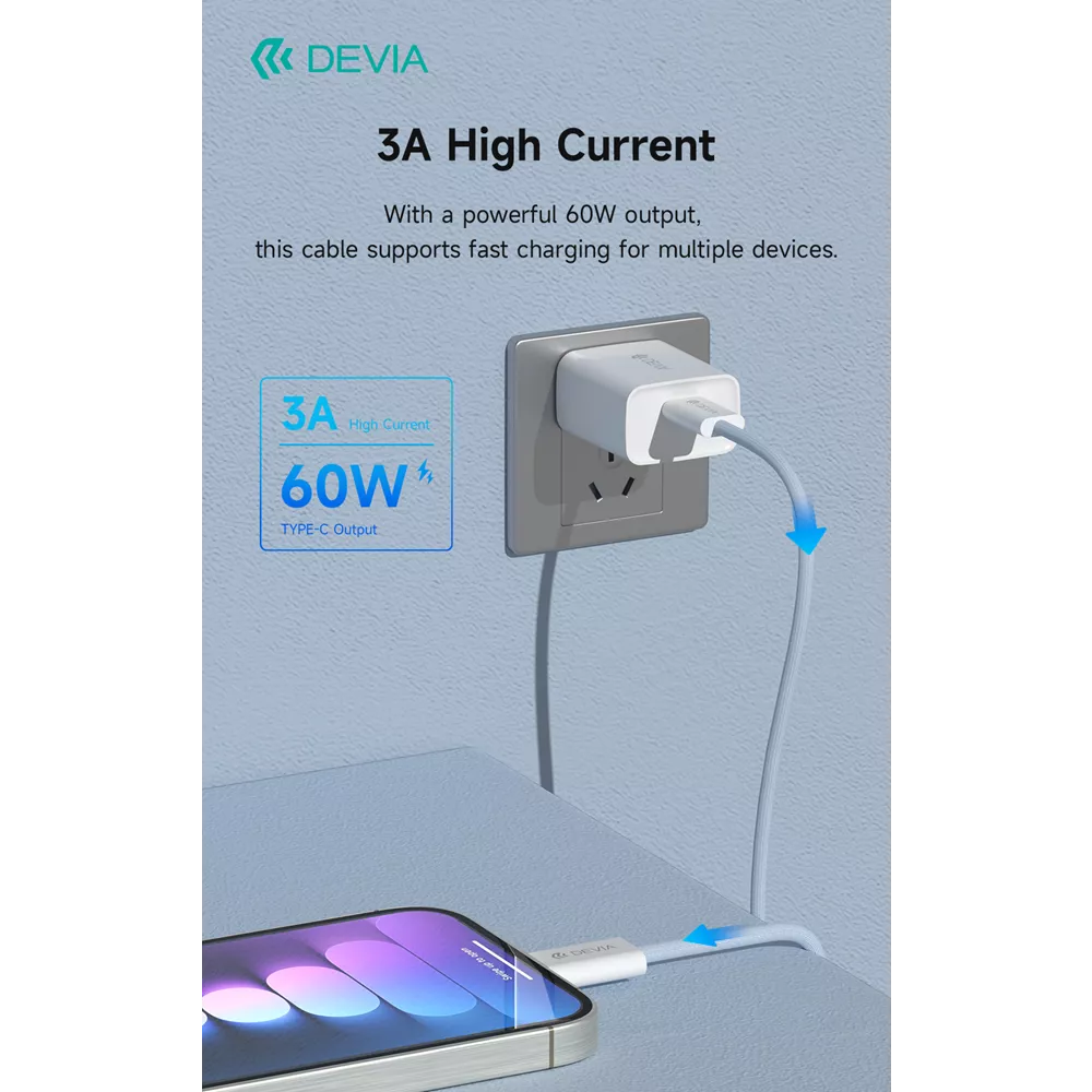 Devia - 1m (60W) Woven Braided Power Delivery - USB-C to USB-C Cable