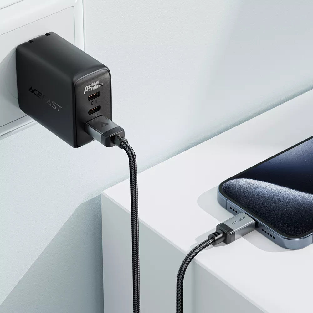 Acefast - 1.2m (3A) USB to USB-C Braided Aluminium Alloy Cable - Black