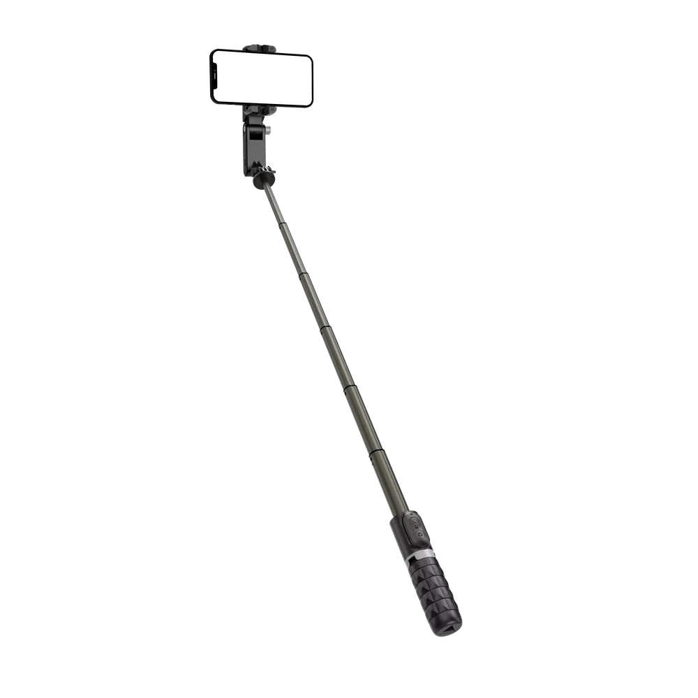 Devia - Handheld Gimbal Stabiliser Bluetooth Selfie Stick, Tripod, Light Bar & Remote Control - Black