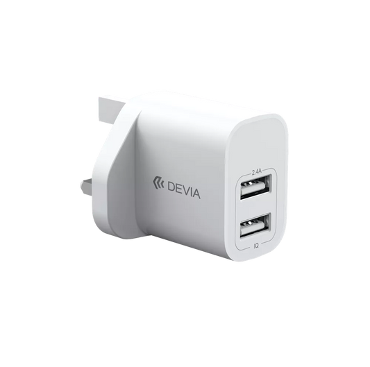 Devia - 2.4A Dual USB Plug & 1m USB-C Cable - White