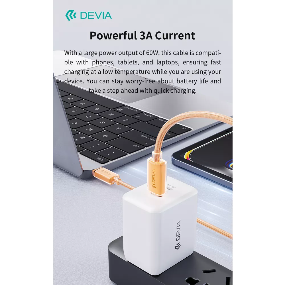 Devia - 1.5m (60W) Woven Braided Power Delivery - USB-C to USB-C Cable