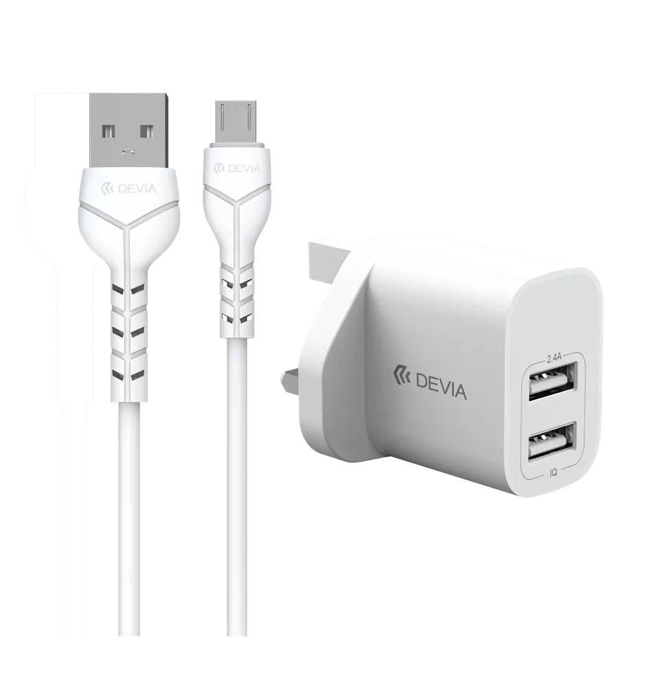 Devia - 2.4A Dual USB Plug & 1m MicroUSB Cable - White