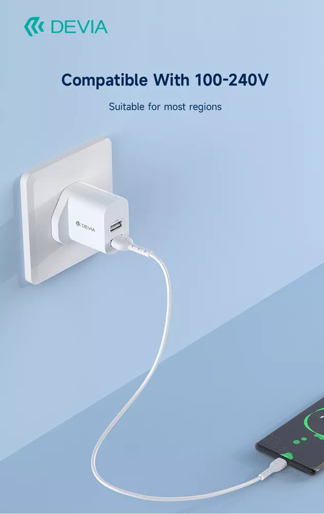 Devia - 2.4A Dual USB Plug & 1m MicroUSB Cable - White