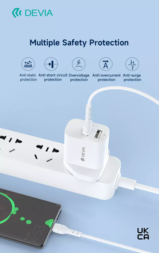 Devia - 2.4A Dual USB Plug & 1m MicroUSB Cable - White