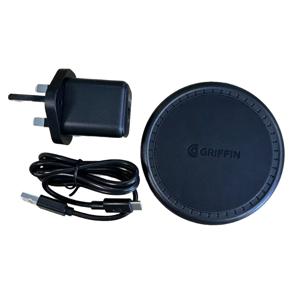 Griffin - 10W Wireless Charging Pad & 18W QC3.0 UK Charging Plug - Black