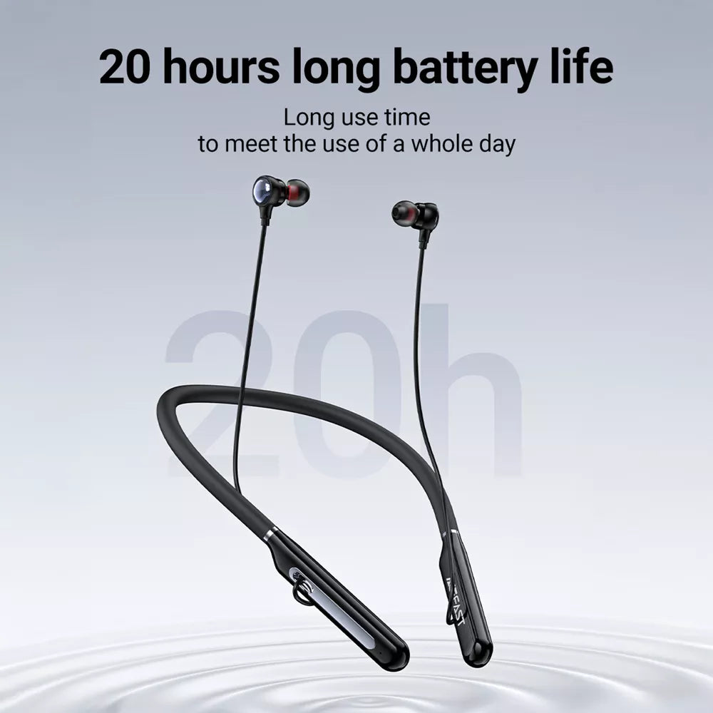 Acefast - Bluetooth Magnetic HD Earphones Silicone Neckband - Black