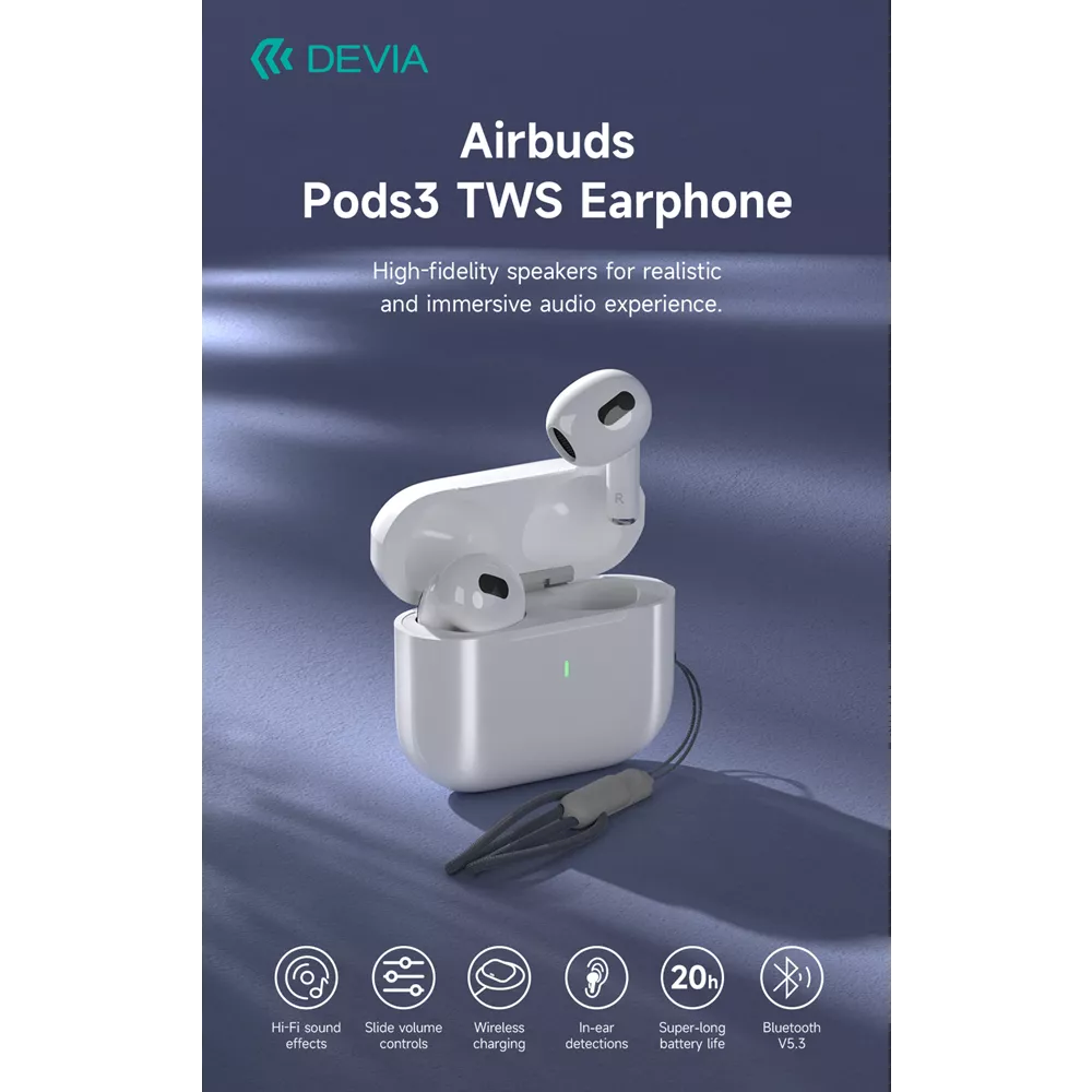 Devia - Airbuds Pods3 - True Wireless Earbuds & Charging Case - White