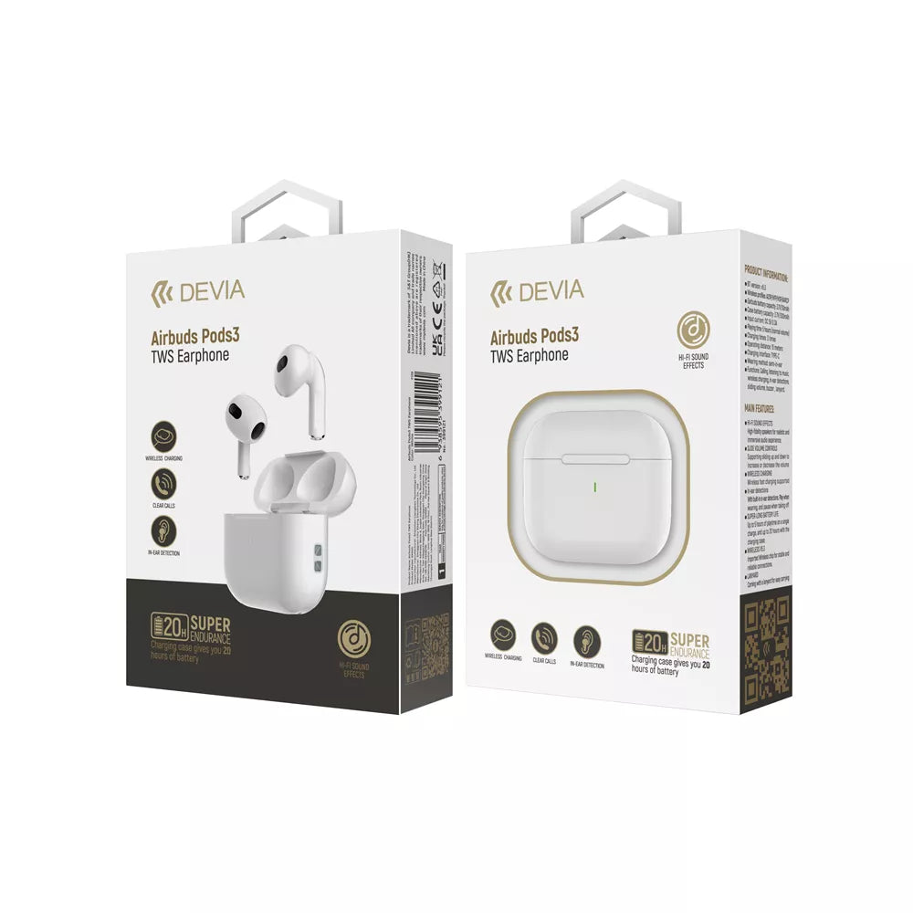 Devia - Airbuds Pods3 - True Wireless Earbuds & Charging Case - White