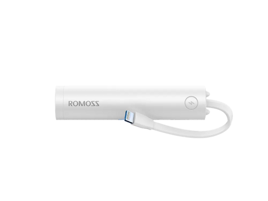 Romoss - 2,000mAh Pocket Bar Powerbank & Integrated Non-MFI Lightning Cable - White