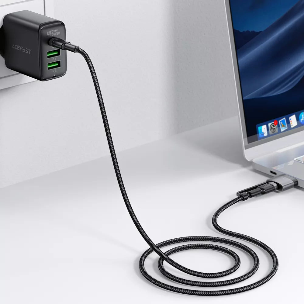 Acefast - 2 in 1 Cable - 1.2m (240W) USB-C to USB-C & MagSafe 3 Braided Cable - Black