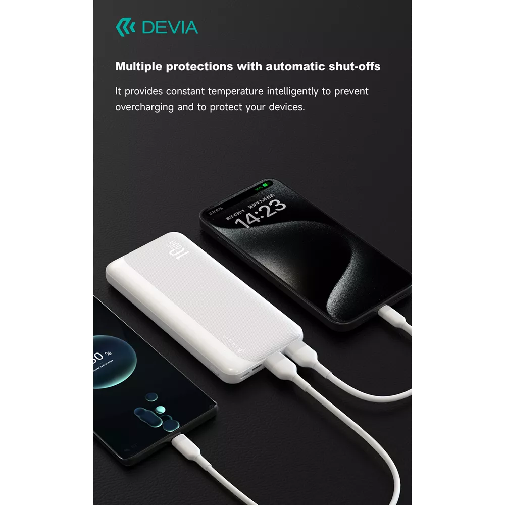 Devia - 10,000mAh Kintone Dual Port LED Indicator Powerbank - Black