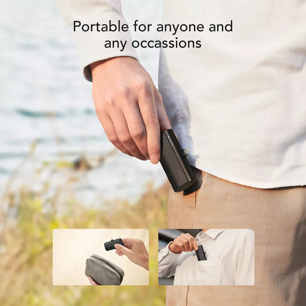Veger - PlugON-L - 5,000mAh 20W Non-MFI Lightning Power Delivery LED Indicator Ultra Small Powerbank - Black