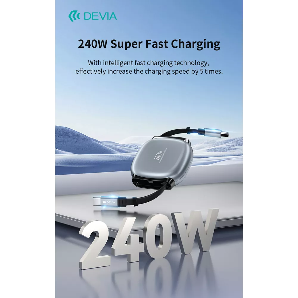 Devia - 1m (240W 5A) Power Delivery - USB-C to USB-C Stretchable Cable - Grey
