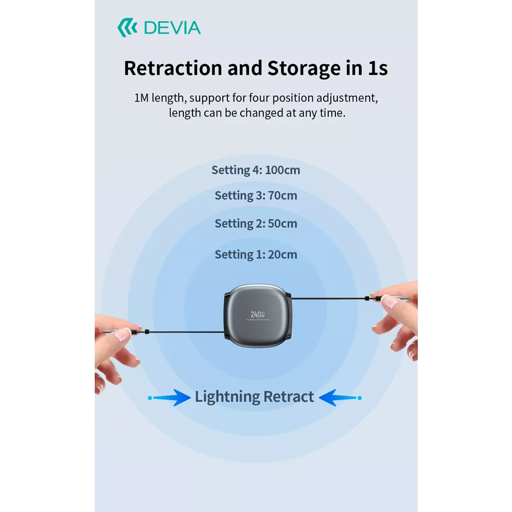 Devia - 1m (240W 5A) Power Delivery - USB-C to USB-C Stretchable Cable - Grey