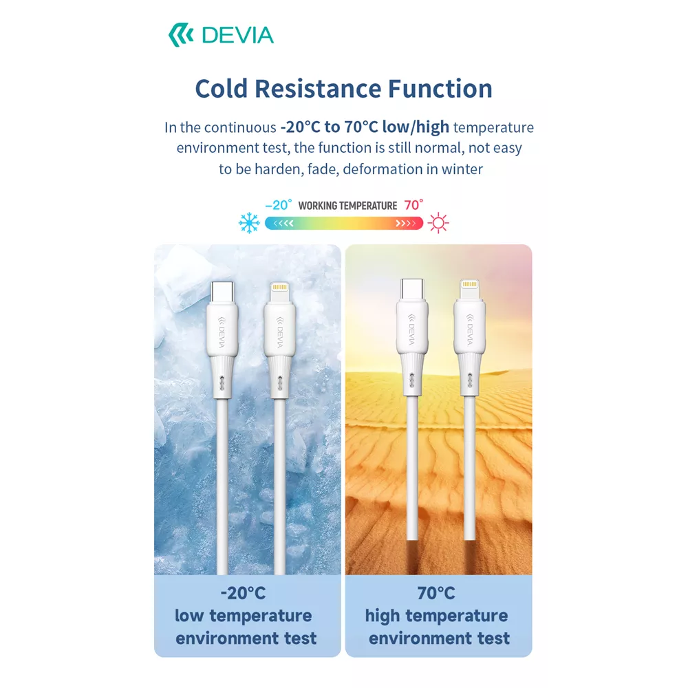 Devia - 1.2m (27W) USB-C to Non-MFI Lightning Silicone Cable - White