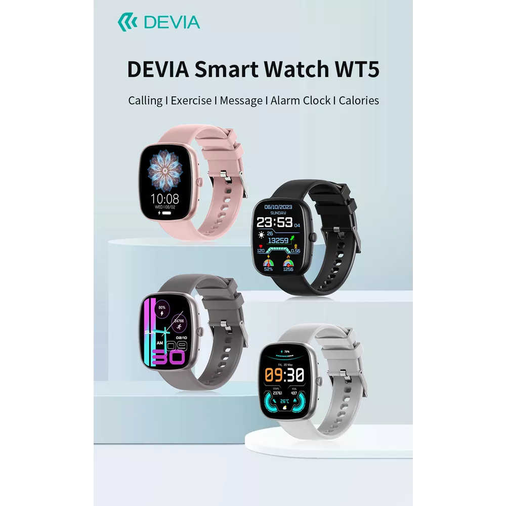 Devia - WT5 - Wireless Calling Bluetooth Waterproof SmartWatch - Black