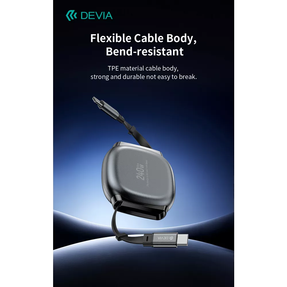 Devia - 1m (240W 5A) Power Delivery - USB-C to USB-C Stretchable Cable - Grey