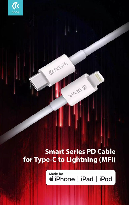 Devia - Comma 1.5m (27W) Power Delivery - USB-C to MFI Lightning Cable - White