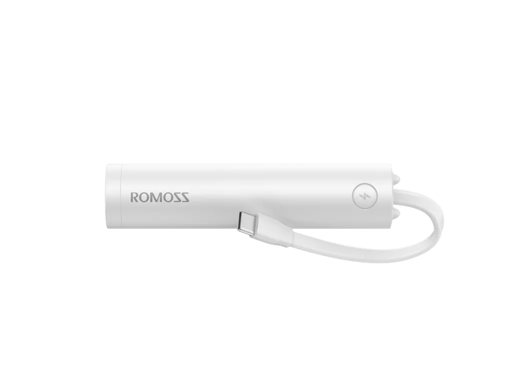 Romoss - 2,000mAh Pocket Bar Powerbank & Integrated USB-C Cable - White