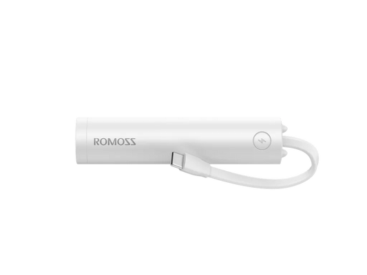 Romoss - 2,000mAh Pocket Bar Powerbank & Integrated USB-C Cable - White