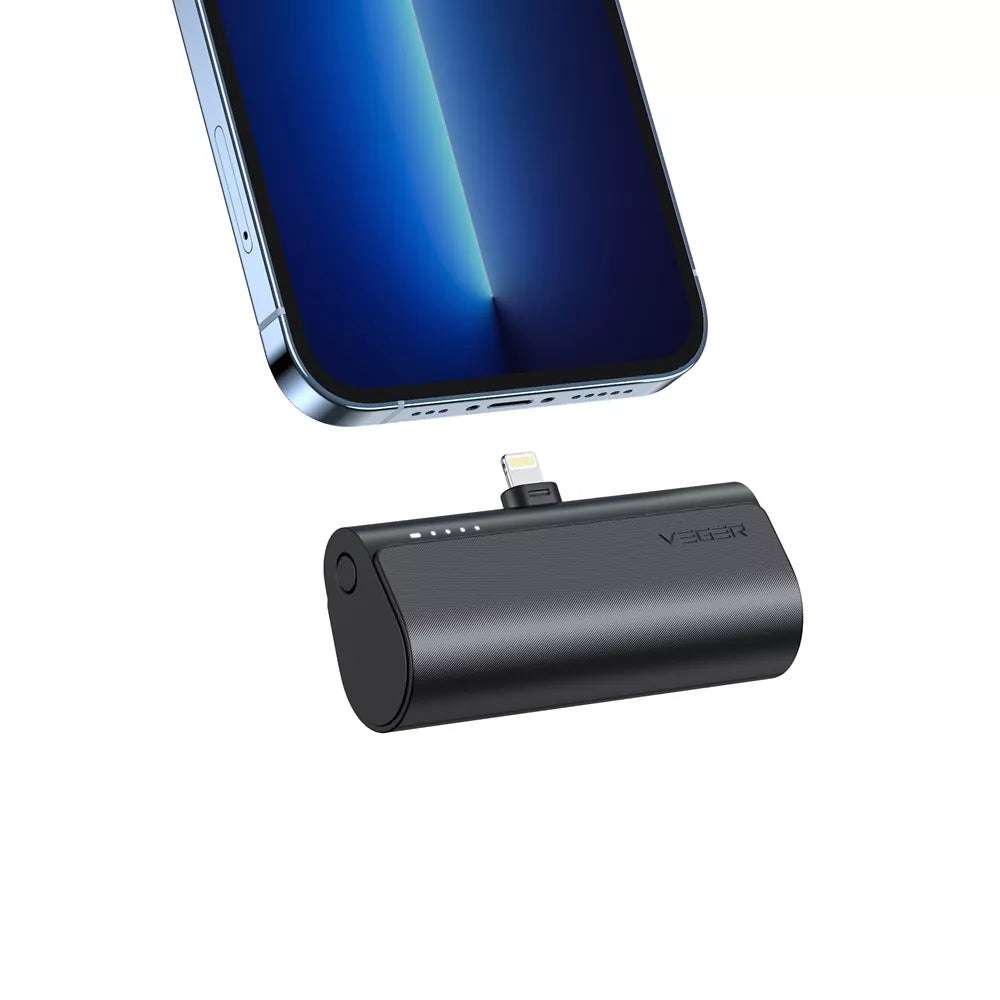 Veger - PlugON-L - 5,000mAh 20W Non-MFI Lightning Power Delivery LED Indicator Ultra Small Powerbank - Black