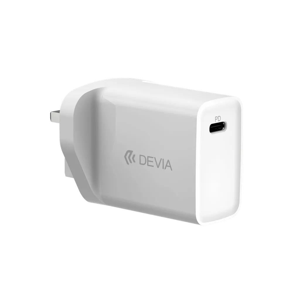 Devia - 20W USB-C Power Delivery 3-Pin UK Charging Plug & 1m PD USB-C to Lightning Cable - White