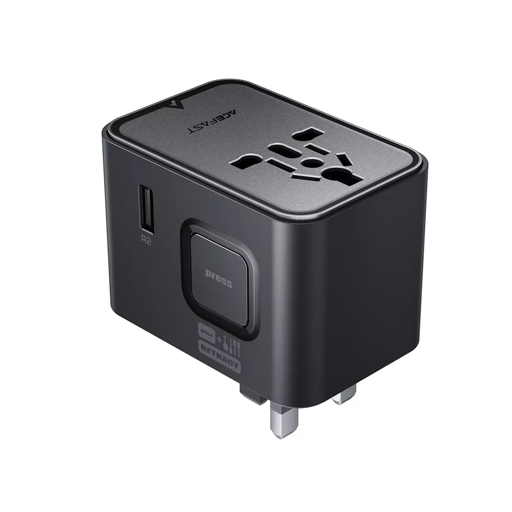 Acefast - 45W GaN Global Multiple Function Travel Adapter & 3x USB-C Ports & 2x USB-A Ports - Black