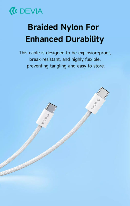 Devia - 1m (60W) Woven Braided Power Delivery - USB-C to USB-C Cable - White