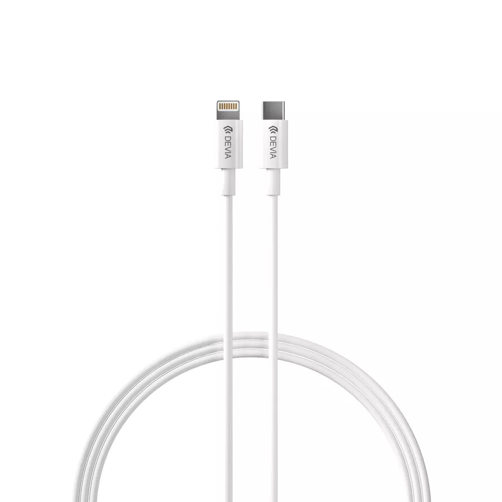 Devia - 30W GaN USB-C Power Delivery 3-Pin UK Charging Plug & 1m PD USB-C to Lightning Cable - White