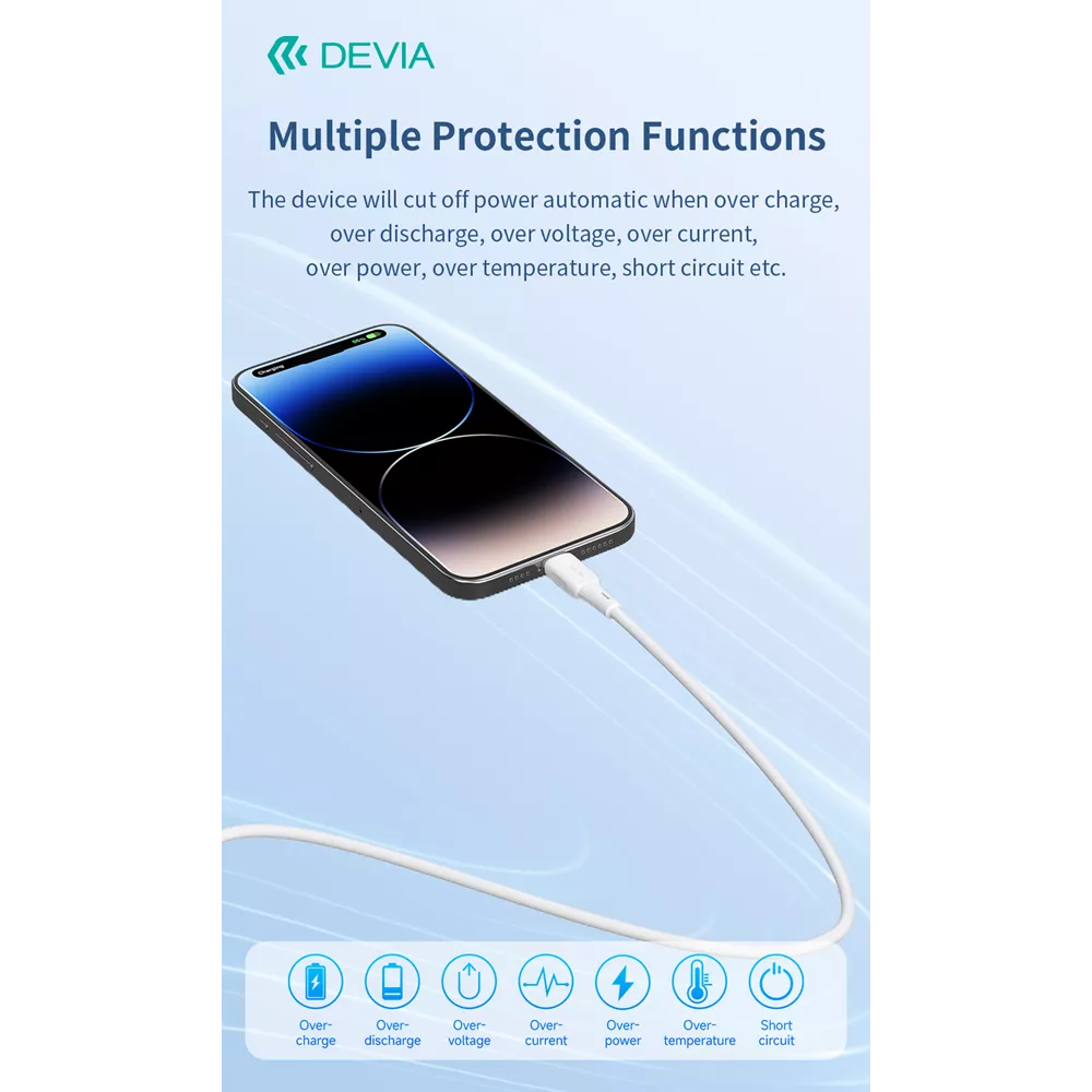 Devia - 1.2m (27W) USB-C to Non-MFI Lightning Silicone Cable - White
