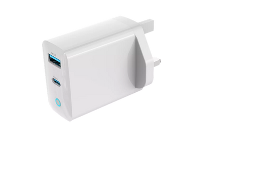 Devia - 65W GaN USB-C PD & QC4.0 3-Pin UK Mini Charging Plug - White