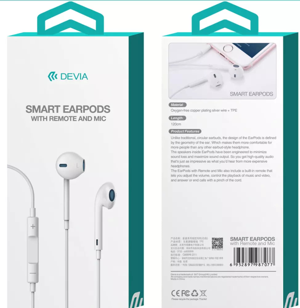 Devia - 3.5mm Earphones with Microphone & Volume Control - White