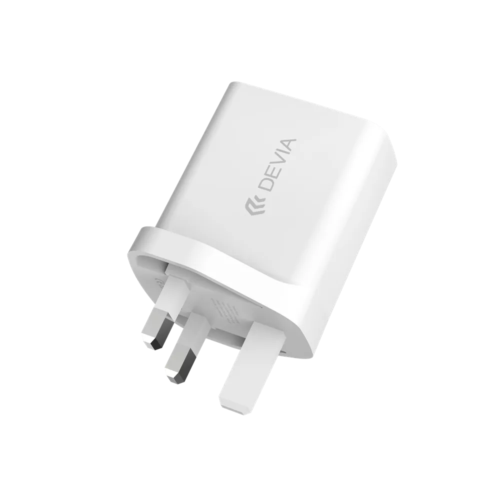 Devia - 20W USB-C Power Delivery 3-Pin UK Charging Plug & 1m PD USB-C to Lightning Cable - White