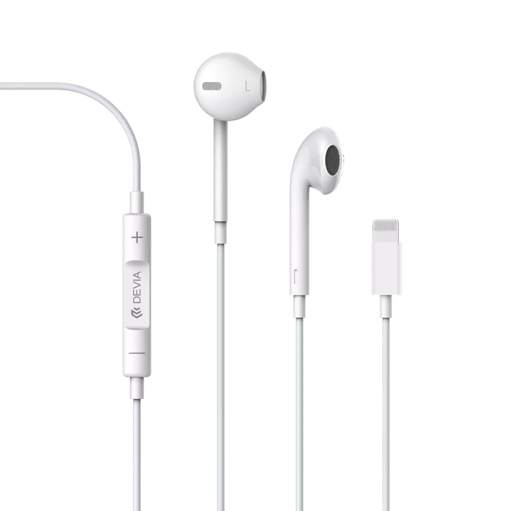 Devia - Lightning Earphones with Microphone & Volume Control - White