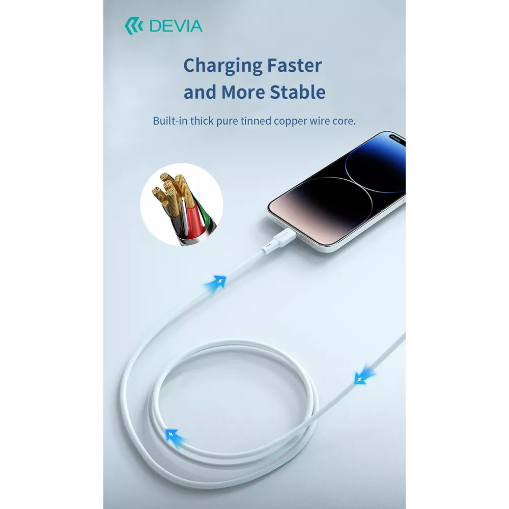 Devia - 1.2m (27W) USB-C to Non-MFI Lightning Silicone Cable - White