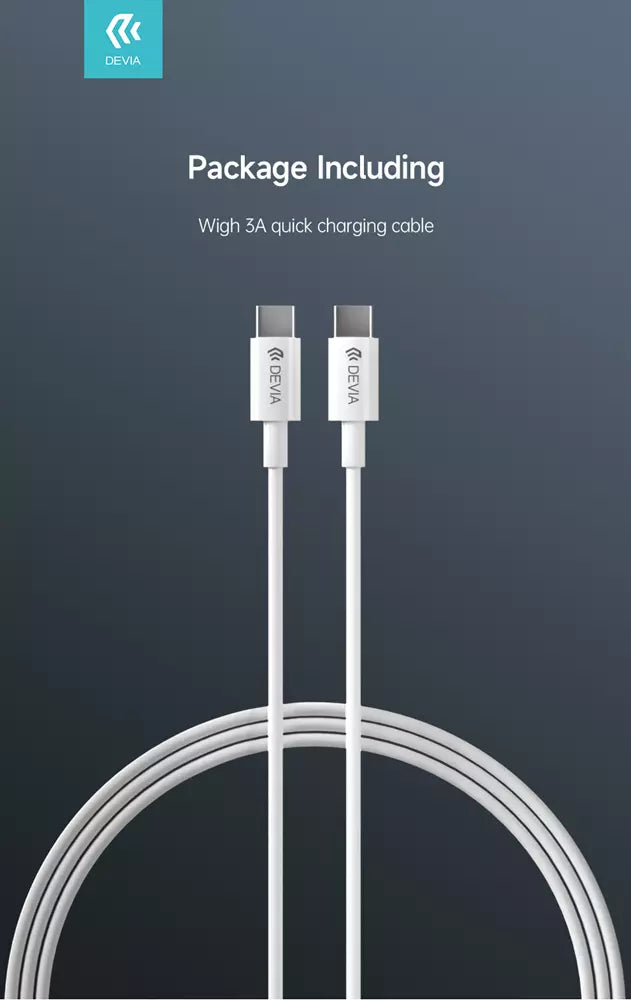 Devia - 45W GaN Dual Type C 3-Pin UK Charging Plug & 1.5m Type C to Type C Cable - White