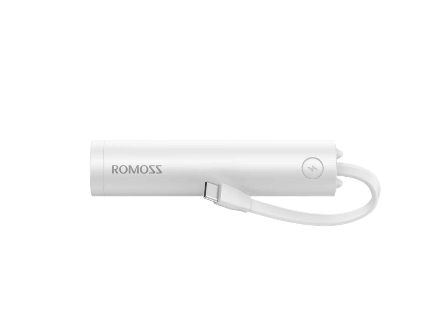 Romoss - 2,000mAh Pocket Bar Powerbank & Integrated USB-C Cable - White