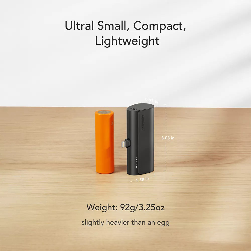 Veger - PlugON-L - 5,000mAh 20W Non-MFI Lightning Power Delivery LED Indicator Ultra Small Powerbank - Black