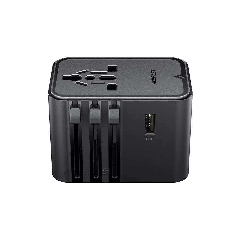 Acefast - 45W GaN Global Multiple Function Travel Adapter & 3x USB-C Ports & 2x USB-A Ports - Black
