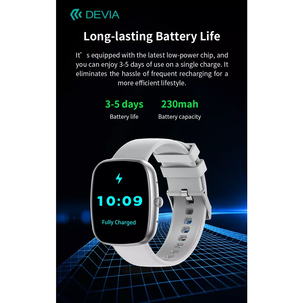 Devia - WT5 - Wireless Calling Bluetooth Waterproof SmartWatch - Black