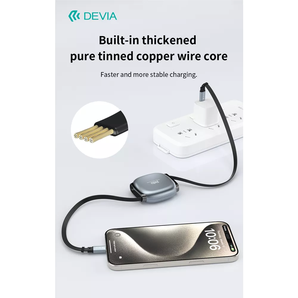 Devia - 1m (240W 5A) Power Delivery - USB-C to USB-C Stretchable Cable - Grey