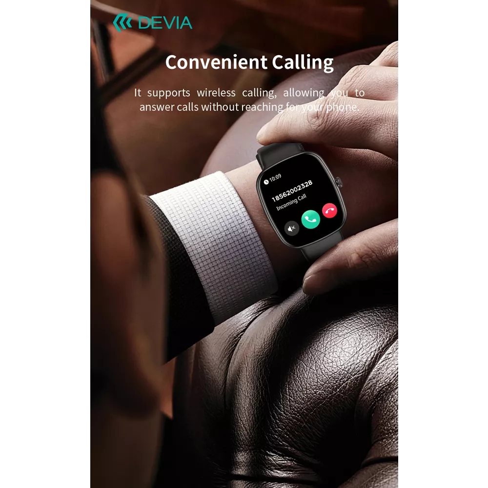 Devia - WT5 - Wireless Calling Bluetooth Waterproof SmartWatch - Black