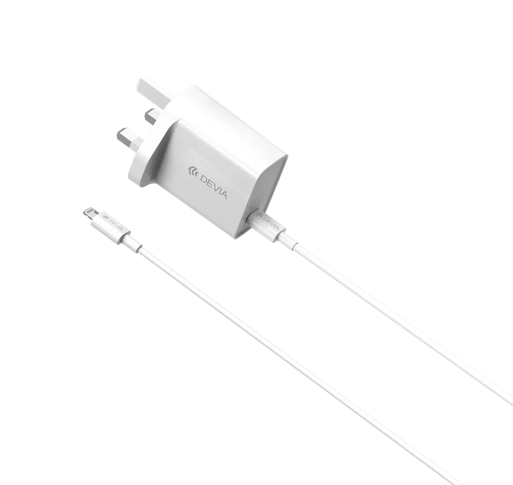 Devia - 20W USB-C Power Delivery 3-Pin UK Charging Plug & 1m PD USB-C to Lightning Cable - White