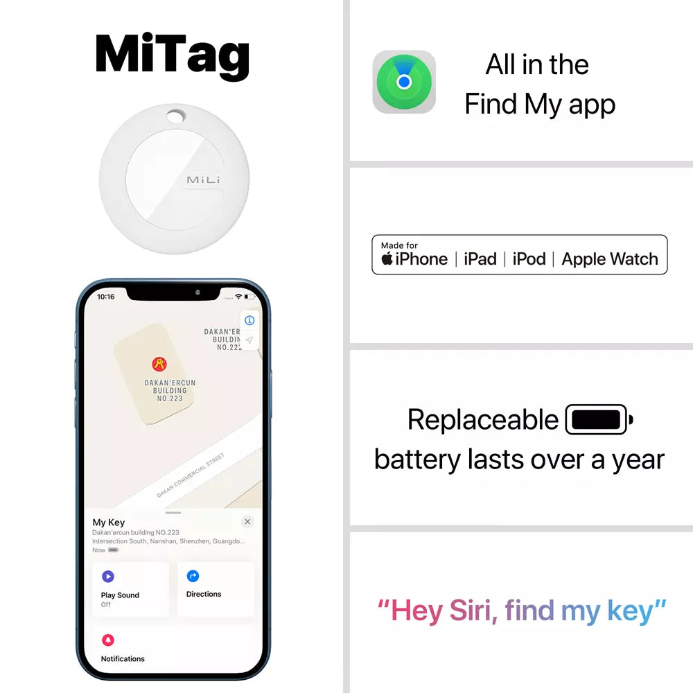 MiLi - Pack of 3 - MiTag MFI (Apple Approved) Find My Item Finder & PU Leather Keyring - White