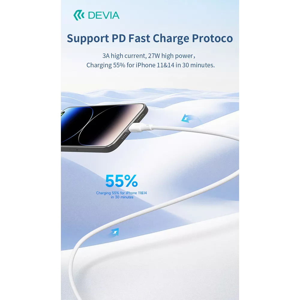 Devia - 1.2m (27W) USB-C to Non-MFI Lightning Silicone Cable - White